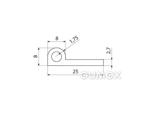 Kompaktní silikonový profil, tvar P s dutinkou - 0191